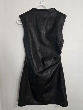 LIME Black Faux Leather Sleeveless Padded Shoulders Dress S